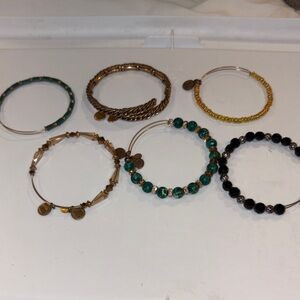 Alex and Ani Gold, Black, and Green Bracelet Set
